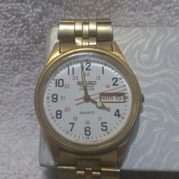 Seiko Railroad Approved Watch 7N43-8A39 Day Date Bracelet Men New Bat Clear Nice - Picture 1 of 13